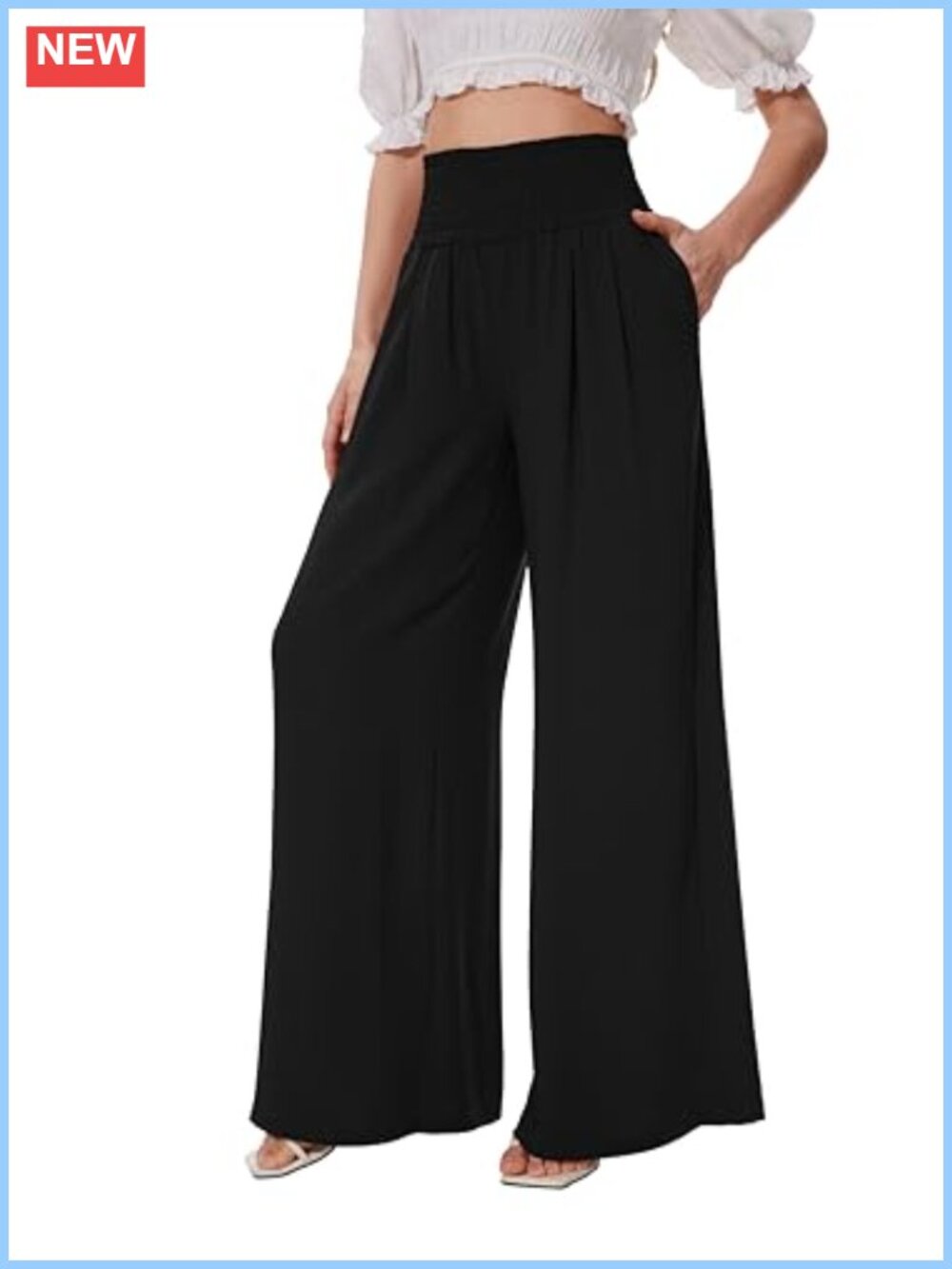 Wide Leg Palazzo Pants Pull On Flowy Lightweight Elastic Waist Womens Beach